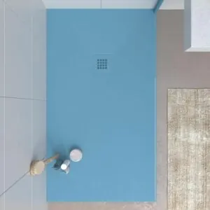 CLOE Piatto doccia in resina Opal Blue e altri colori esclusivi con texture ardesia antibatterica e antiscivolo. griglia termolaccata