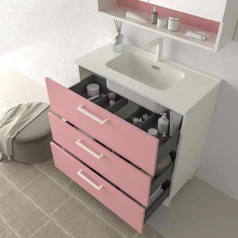 YuQozii 60 x 46 x 84,8 cm, mobile da bagno con ripiani a doppia porta, lavabo, pratici cassetti, ripiani regolabili, lavabo in ceramica integrato (bianco