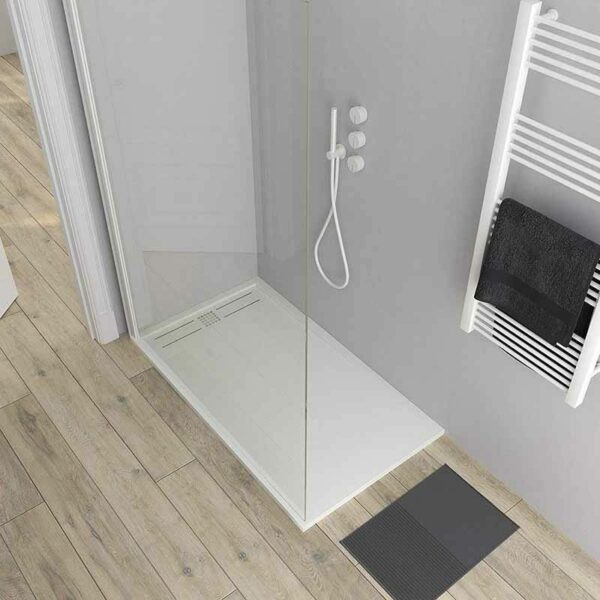 Parete doccia fissa Profilo ZEN Matte White – Vetro 8 MM con trattamento anticalcare incluso- Braccio di fissaggio in acciaio inox. estensibile. - immagine 2