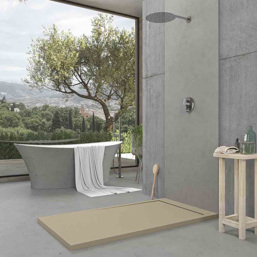Piatto doccia in resina con cornice URBANSTONE Moka RAL 1019, texture ardesia, antibatterico e antiscivolo. Colori a scelta. Griglia nascosta - immagine 3