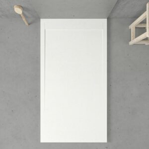 Piatto doccia in resina con cornice URBANSTONE Bianco RAL 9003, texture ardesia, antibatterico e antiscivolo. Colori a scelta. Griglia nascosta