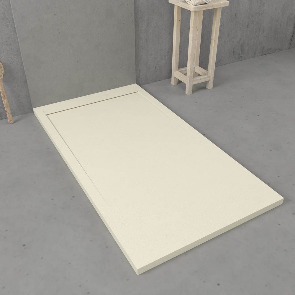 Piatto doccia in resina con cornice URBANSTONE Crema RAL 1013, texture ardesia, antibatterico e antiscivolo. Colori a scelta. Griglia nascosta - immagine 2