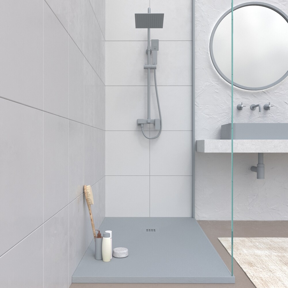 Piatto doccia in resina MYSTONE Grigio RAL 7040 e altri colori esclusivi, texture ardesia, antibatterico e antiscivolo - immagine 2