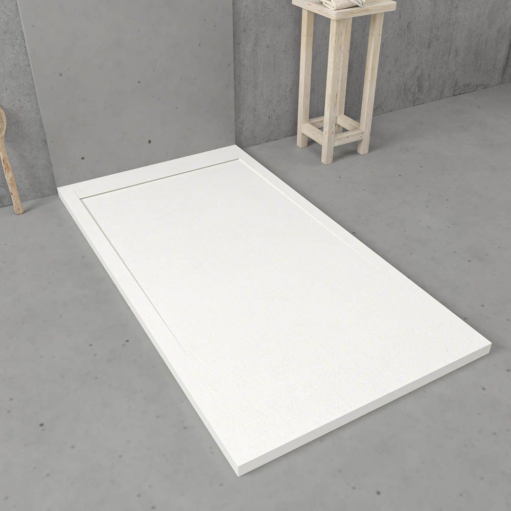 Piatto doccia in resina con cornice URBANSTONE Bianco RAL 9003, texture ardesia, antibatterico e antiscivolo. Colori a scelta. Griglia nascosta - immagine 2
