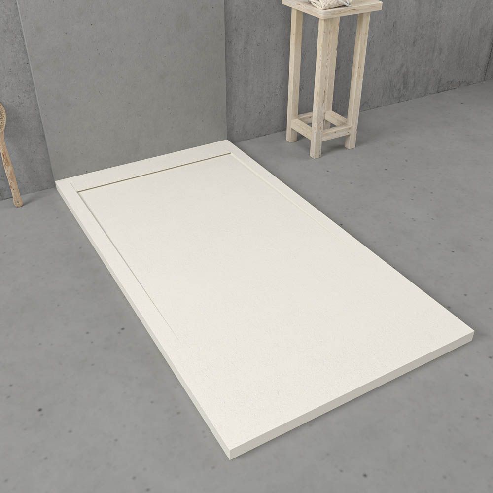 Piatto doccia in resina con cornice URBANSTONE Bianco Panna RAL 9001, texture ardesia, antibatterico e antiscivolo. Colori a scelta. Griglia nascosta - immagine 2