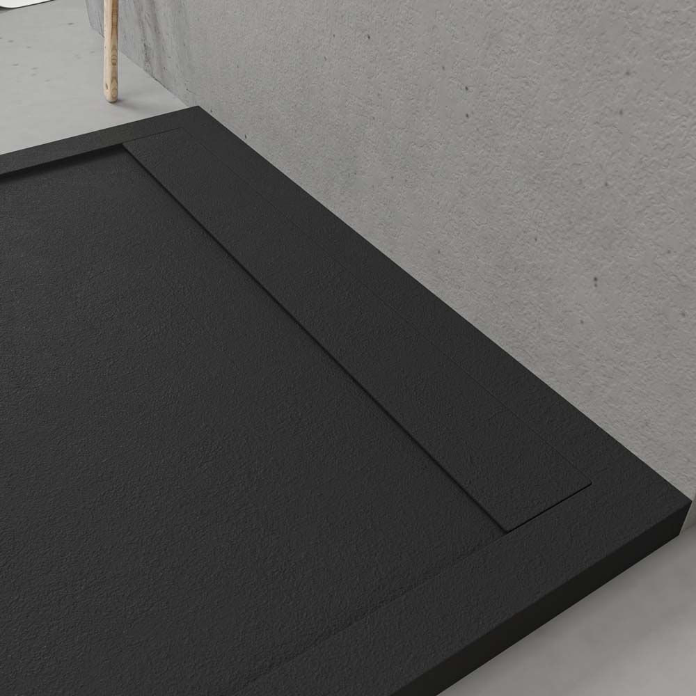 Piatto doccia in resina con cornice URBANSTONE Nero RAL 9005, texture ardesia, antibatterico e antiscivolo. Colori a scelta. Griglia nascosta - immagine 4