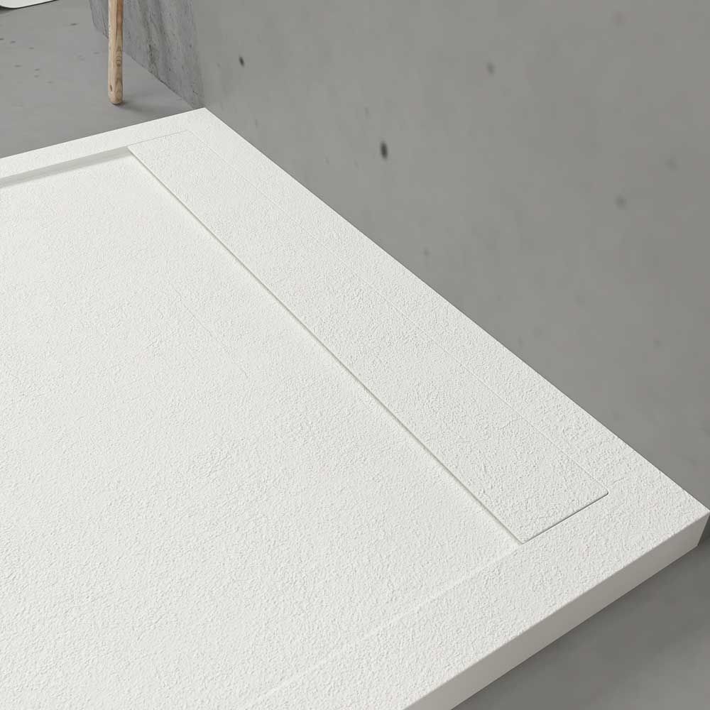 Piatto doccia in resina con cornice URBANSTONE Bianco RAL 9003, texture ardesia, antibatterico e antiscivolo. Colori a scelta. Griglia nascosta - immagine 4