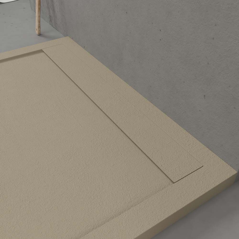 Piatto doccia in resina con cornice URBANSTONE Moka RAL 1019, texture ardesia, antibatterico e antiscivolo. Colori a scelta. Griglia nascosta - immagine 4