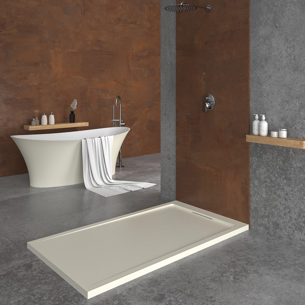 Piatto doccia in resina STYLE – Colore bianco panna RAL-9001 e altri – texture ardesia – antibatterico e antiscivolo. griglia nascosta - immagine 5