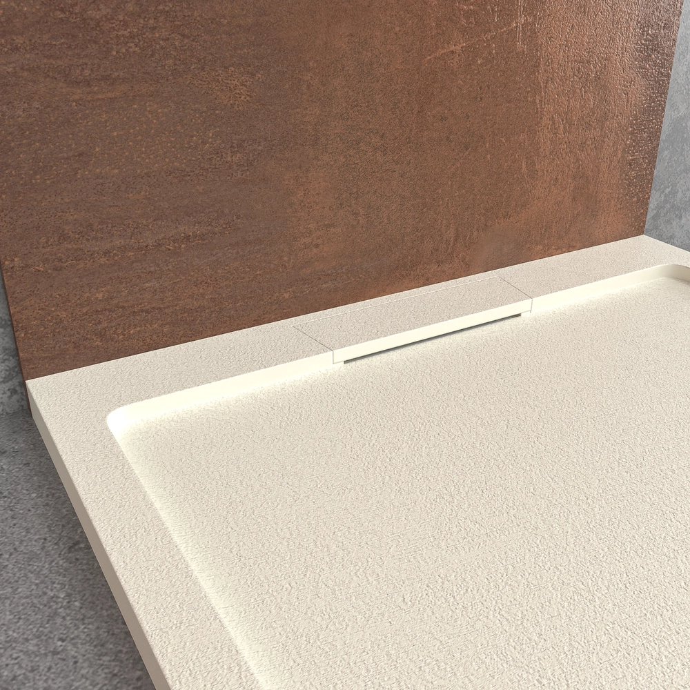 Piatto doccia in resina STYLE – Colore bianco panna RAL-9001 e altri – texture ardesia – antibatterico e antiscivolo. griglia nascosta - immagine 3