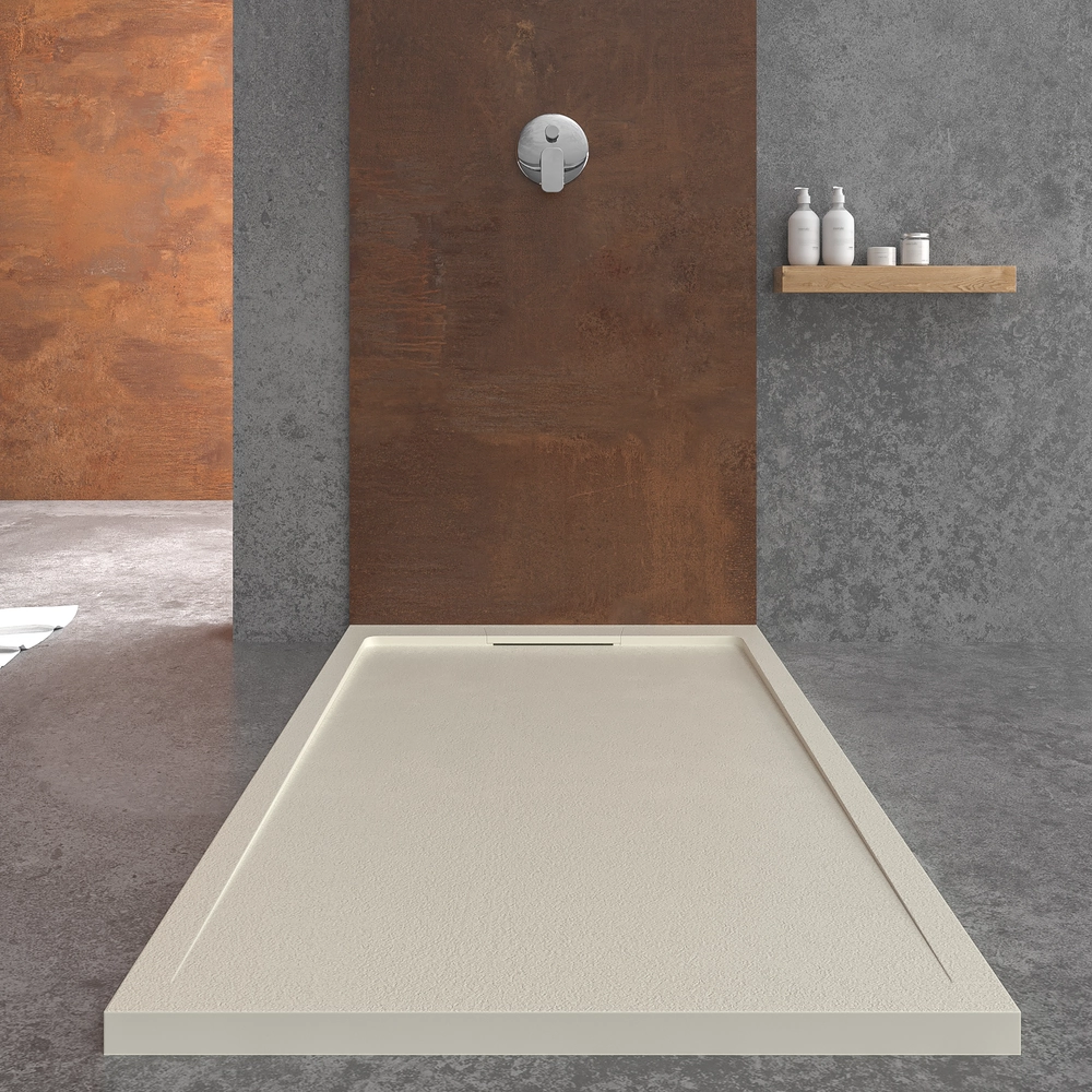 Piatto doccia in resina STYLE – Colore bianco panna RAL-9001 e altri – texture ardesia – antibatterico e antiscivolo. griglia nascosta - immagine 2