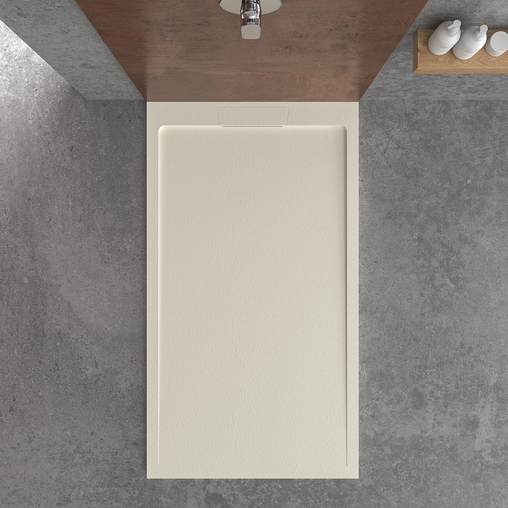 Piatto doccia in resina STYLE – Colore bianco panna RAL-9001 e altri – texture ardesia – antibatterico e antiscivolo. griglia nascosta