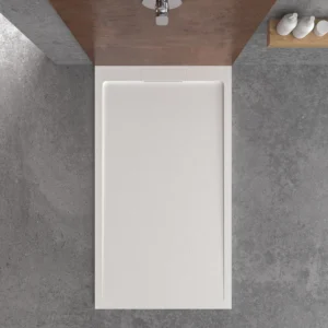Piatto doccia in resina STYLE – colore bianco RAL-9003 e altri – texture ardesia – antibatterico e antiscivolo. griglia nascosta