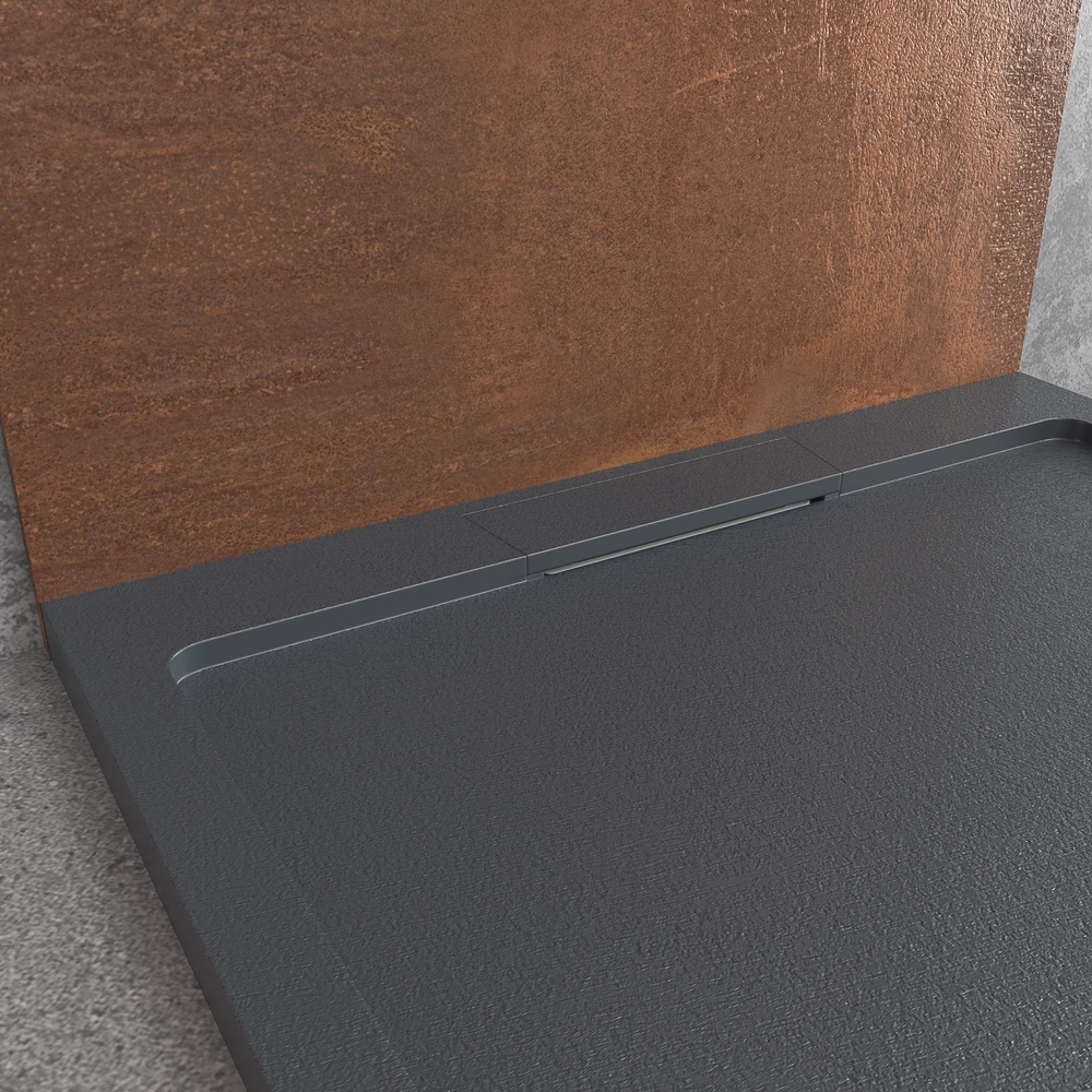 Piatto doccia in resina STYLE – grigio antracite RAL-7016 e altri – texture ardesia – antibatterico e antiscivolo. griglia nascosta - immagine 5