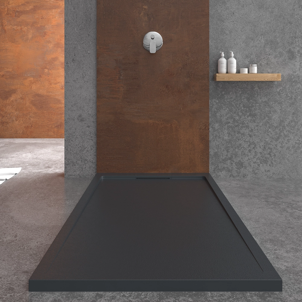 Piatto doccia in resina STYLE – grigio antracite RAL-7016 e altri – texture ardesia – antibatterico e antiscivolo. griglia nascosta - immagine 4