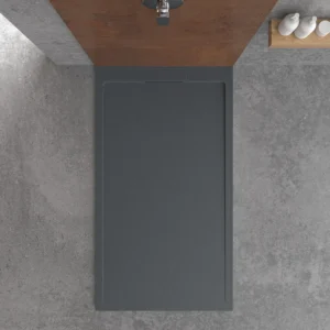 Piatto doccia in resina STYLE – grigio antracite RAL-7016 e altri – texture ardesia – antibatterico e antiscivolo. griglia nascosta