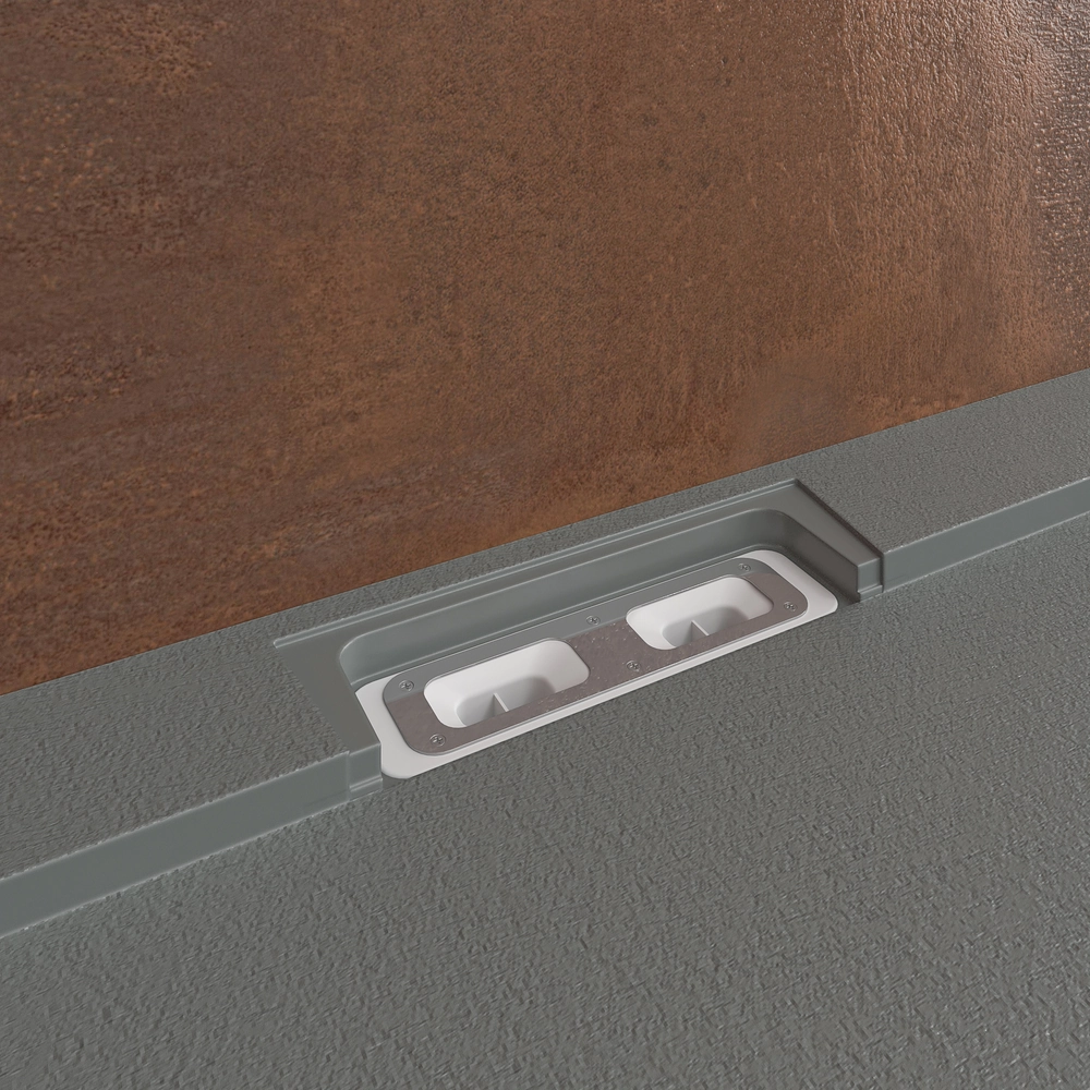 Piatto doccia STYLE in resina – colore grigio cemento RAL-7005 e altri – texture ardesia – antibatterico e antiscivolo. griglia nascosta - immagine 5