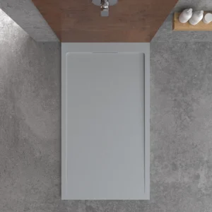 Piatto doccia in resina STYLE – colore grigio RAL-7040 e altri – texture ardesia – antibatterico e antiscivolo. griglia nascosta