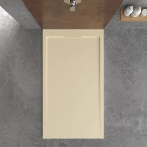 Piatto doccia STYLE in resina – colore crema intenso RAL-1015 e altri – texture ardesia – antibatterico e antiscivolo. griglia nascosta